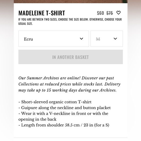 Sézane Madeleine T-Shirt in Ecru, Size M - Picture 7 of 7